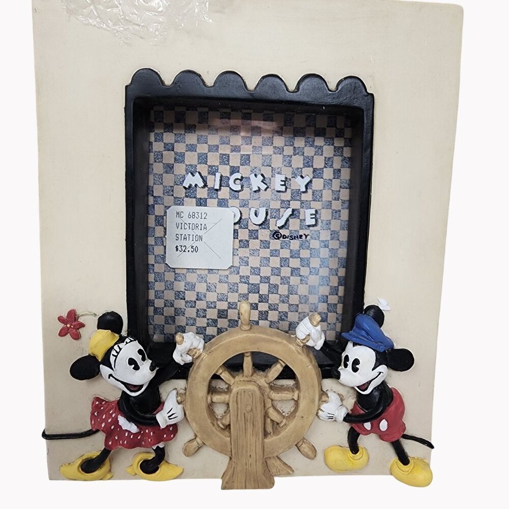 Vintage Disney Mickey Minnie Steamboat Resin Photo Frame Charpente 6.5x5.25in